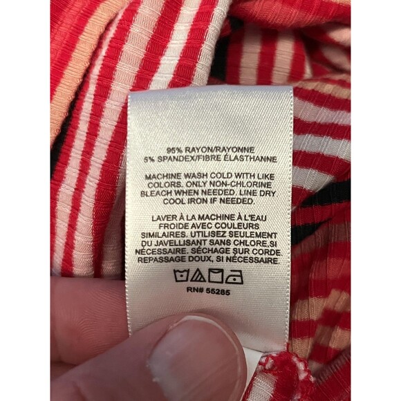 Express Shirt Womens Large Red Orange Stripe Ribbed V Neck Tank Top Summer - Picture 7 of 7